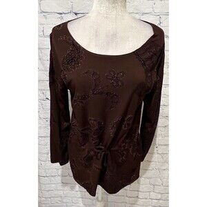 Elementz Brown Tie Waist Long Sleeve Brown Top Textured Stretch Size Large